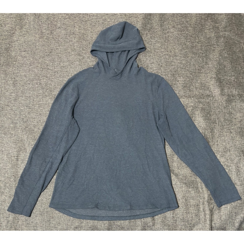 Lululemon Mens Large Hoodie Blue Waffle Knit Long Sleeve Pullover